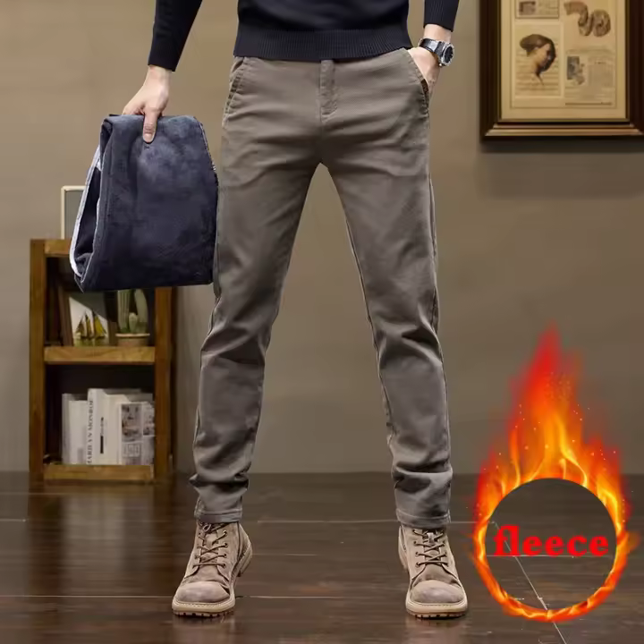 Pantalones cálidos de mezclilla de invierno para hombre, forro cálido, ajustadas coreanas, gruesos, 2025 - 1