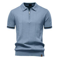 Camisa Polo Deportiva Para Hombre AIOPESON Color Sólido Con Cierre De Cremallera Ajustada Para Oficina Y Social Transpirable Polyester Viscosa - details 17
