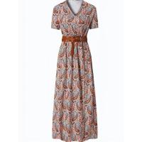 Vestido Maxi Floral Elegante con Cuello en V - Estilo Chic de Verano con Cinturón, Tela Tejida Durable y de Fácil Mantenimiento - details 17