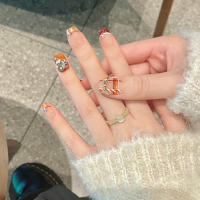 10pcs Uñas Postizas De Plisado Marrón Hechas a Mano Cortas Cuadradas Con Diamantes Brillantes Estilo Francesa Para Otoño Diseño De Uñas Press on - details 5