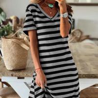 Vestidos de Verano 2023 para Mujeres de Talla Grande Vestidos Casuales a Rayas con Cuello en V - details 2
