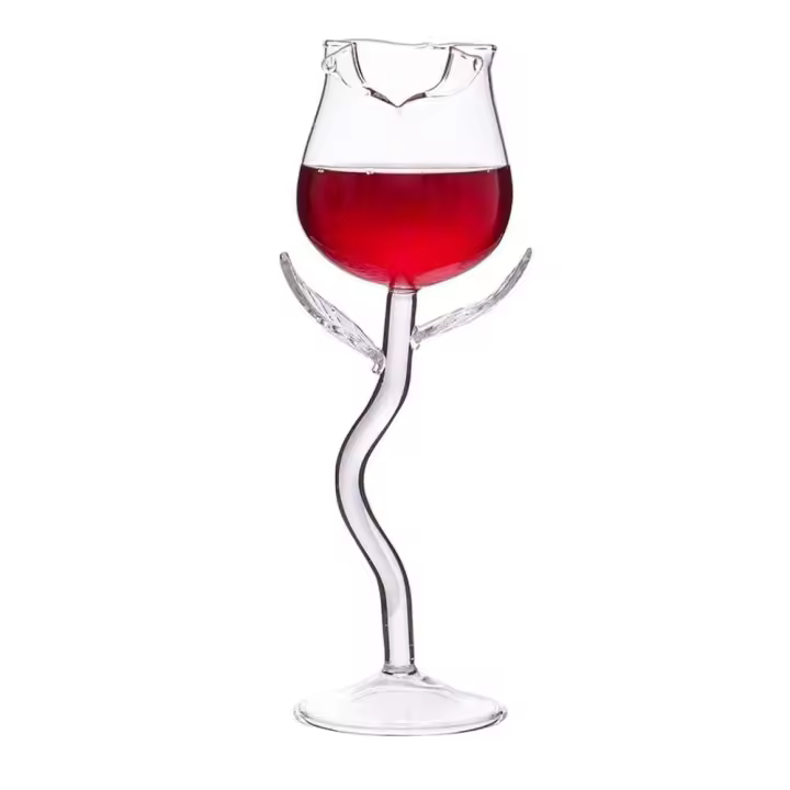 Copa roja de 180ml, copas de vino con forma de rosa y copas de cristal con cola de hojas transparentes para regalos - 1