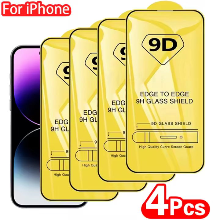 Protector de Pantalla de Vidrio Templado 9D para iPhone 2/4PCS Ideal para iPhone 16, 15, 14, 13, 12, 11 Pro Max Accesorios de Electrónica - 1