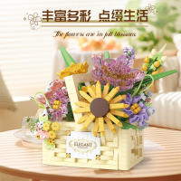 Bloques de construcción de flores eternas para decoración del hogar, bloques de construcción de bolsas creativas, juguetes de bloques en 3D, cesta de rosas para regalo - details 3