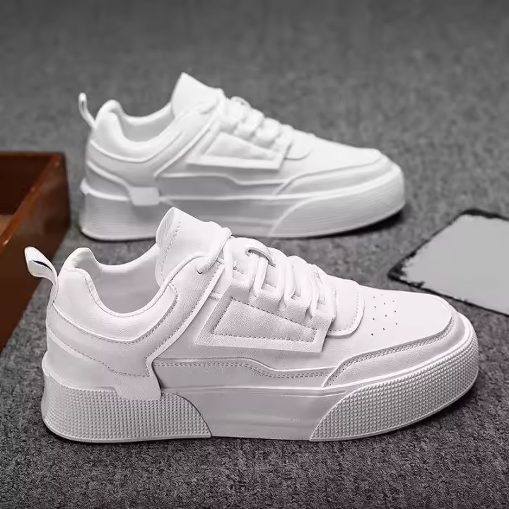 Zapatos deportivos de cuero blanco para hombre, calzado informal para correr a la moda - 1