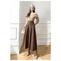 Faldas elegantes de lana sintética para mujer, falda informal holgada de cintura alta con bolsillos para oficina, Otoño e Invierno - details 11
