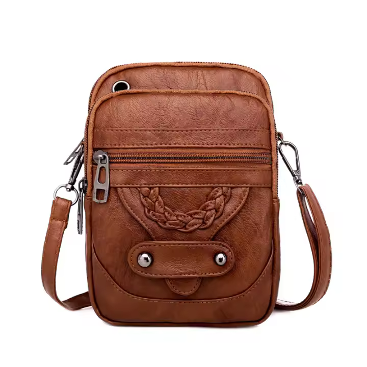 Bolso de Mujer de Moda Retro de Cuero Suave Bolso de Hombro Nuevo Temperamento con Teléfono Móvil - 1