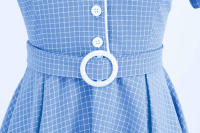 Elegante estilo de color en contraste a cuadros Hepburn con cinturilla fina, de gran tamaño - details 8