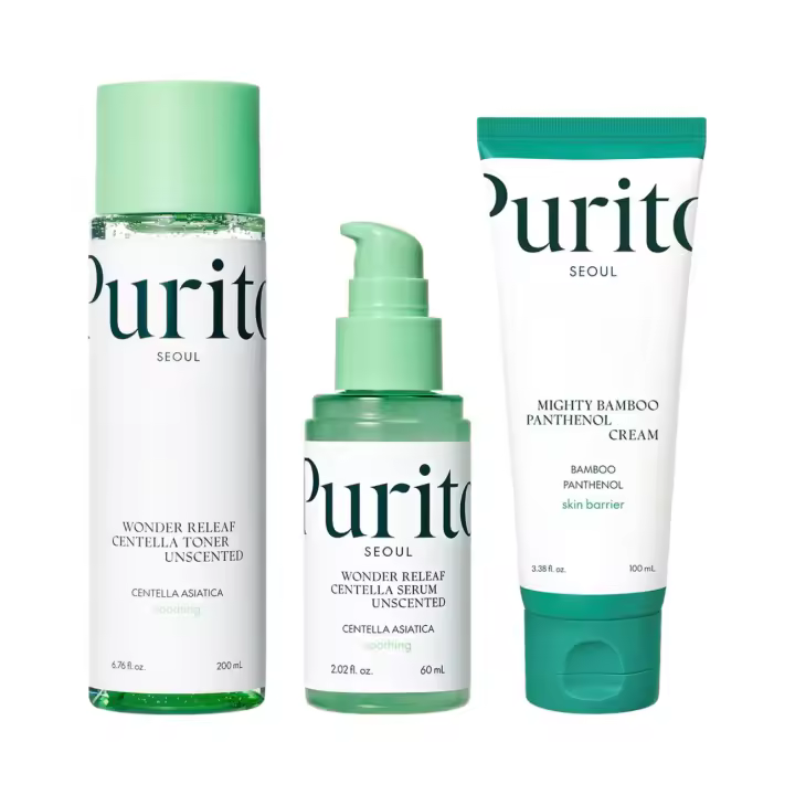 PURITO Centella Toner, suero sin perfume, potente juego de crema de pantenol de bambú - 1