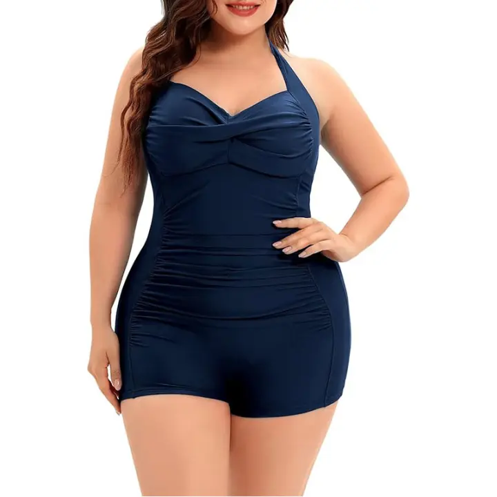 Traje de Baño de Una Pieza para Mujer Control de Barriga, Talla Grande, Ropa de Playa con Cuello, Push Up, Parte Retorcida, Novedad - 1