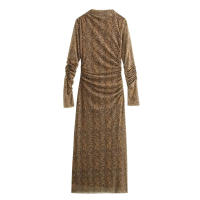 n Estampado de otoño de colores de tul plisado simple para mujer, vestido de malla informal de manga larga con - details 2