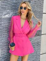 Elegante y elegante Vestido corto de malla para mujer, Blazer de doble botonadura, manga larga, estilo coreano - details 9