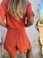 Conjunto casual de verano 2024 TEMU de algodón y lino con pantalones cortos y manga corta para mujer - details 4