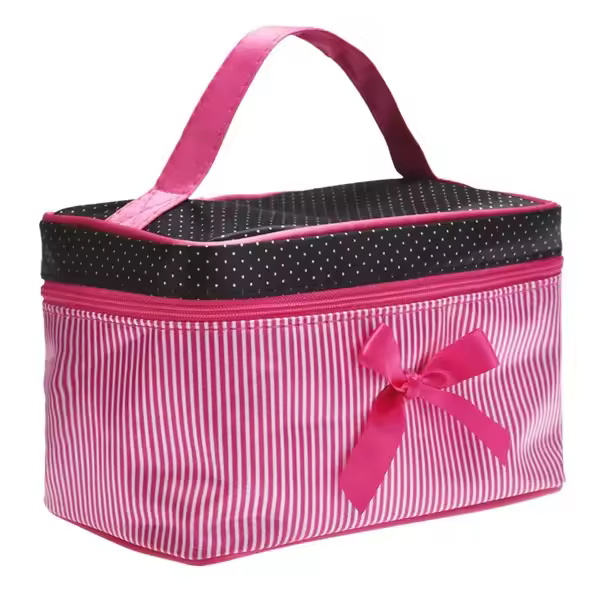 Bolsas de Maquillaje a Rayas con Lazo Neceser de Viaje para Mujer Organizador de Aseo de Belleza - 1