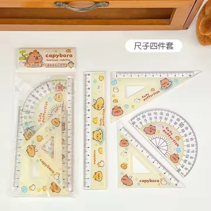 Capybara-conjunto de reglas de dibujos animados Kawaii para estudiantes, papelería, transportador triangular, regalos para niños, 2024 - 1