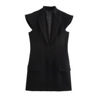 Elegante ss para mujer estilo francés con mangas onduladas color sólido - details 0