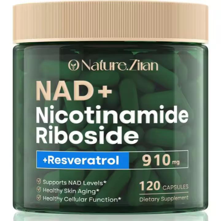 Suplemento NAD caliente 120 cápsulas, ribosido de nicotinamida liposomial, resveratrol, quercetina, resveratrol de ribosido de nicotinamida NAD 910 mg para mujeres y hombres, suplemento NAD para antienvejecimiento y regeneración celular - 1