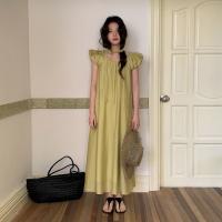 Nuevo vestido casual de verano con cuello redondo y espalda hueca con mangas de burbuja - details 2
