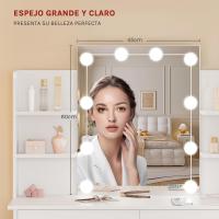 Tocador de Maquillaje con Espejo y Luz LED Regulable, con Enchufe de 2 Puertos USB, Tocador con 2 Cajones y 4 Estantes, Tocador de Maquillaje para Dormitorio, Blanco, MB6112ws - details 23