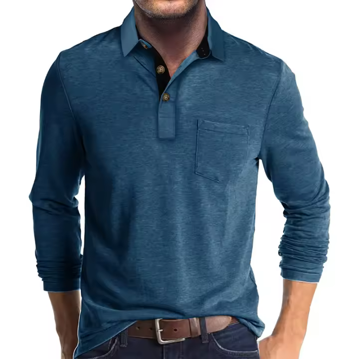 Camiseta Polo Básica de Manga Larga con Solapa para Hombre - 1