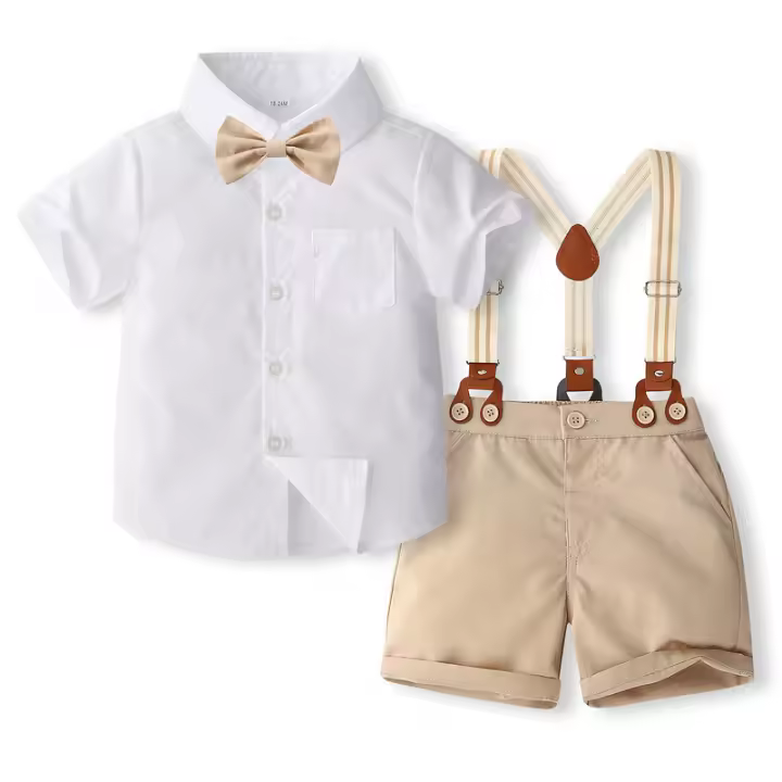 Conjunto de tirantes de manga corta para niños, ropa de tres piezas, estilo británico, Verano - 1