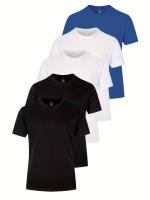 Camisetas de algodón cómodas y sólidas para hombre, camisetas informales transpirables de manga corta para uso diario en verano, 5 uds. - details 48