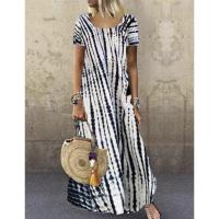 Vestido largo con estampado para mujer, prenda informal con cuello redondo, moda de verano - details 1