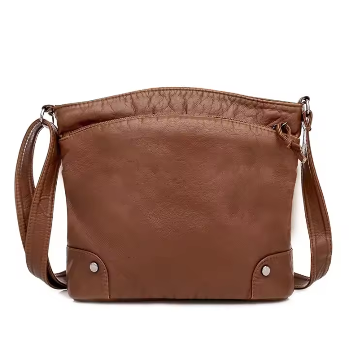 Bolso de Hombro de Cuero PU Suave para Mujer Estilo Retro Bolso Bandolera de Doble Cremallera Gran Capacidad Bolso Diario - 1
