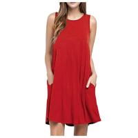 Vestido Casual De Verano Para Mujer Vestido De Playa Sin Mangas Con Bolsillos A-Line Hasta La Rodilla Vestido Suelto Para Fiesta - details 4