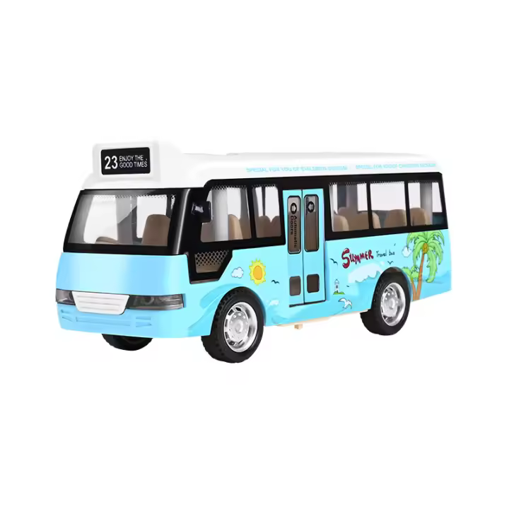 Coche de juguete autobús urbano Coche de aeropuerto de plástico fundido a presión Coche de juguete con fuerza de tracción Coche de juguete con sonido, iluminación y puerta abrible, modelo Regalo - 1