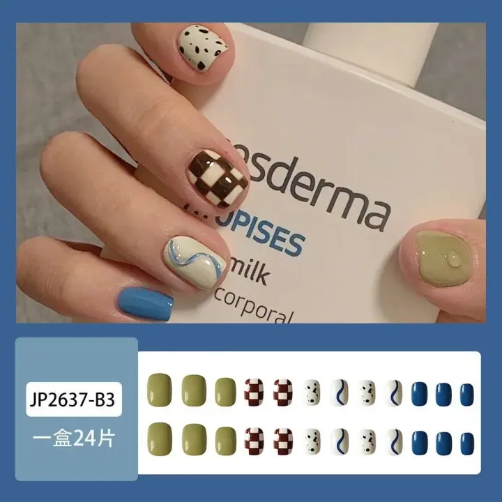 Esmaltes de Uñas de Bailarina Francesa Cubierta Completa, Desmontable, Redonda y Corta con 24 Unidades - 1