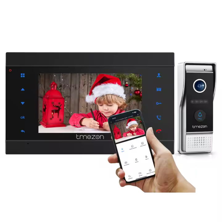 TMEZON Videoportero Wifi Sistema de intercomunicación,Monitor 1080P 7 zoll y timbre con cable para 1 familia - 1