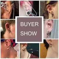 Pendientes de borla de cadena Punk de doble cruz ZS, Piercing de oreja de roca gótica, joyería de motocicleta para hombre, pendientes de circonita CZ - details 0
