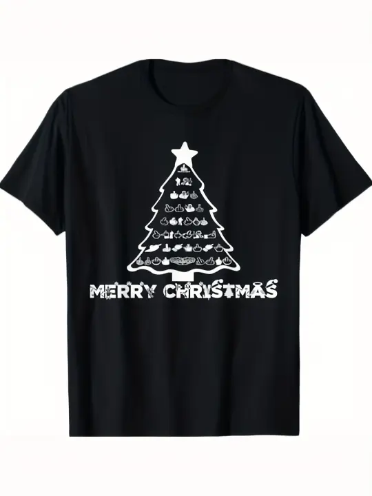 Camiseta con diseño de árbol de Navidad con dedo medio, regalo para papá, manga corta con cuello redondo suave y cómoda, 230 g - 1