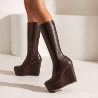 Botas ajustadas de tacón alto para mujer, botines de moda con cremallera lateral y cabeza redonda, manga media, Otoño/Invierno, 2025 - details 1
