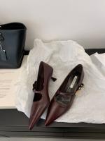 Zapatos Mary Jane con punta francesa, boca poco profunda, estilo retro, tacón delgado, para la noche, con detalles metálicos y florales. - details 6
