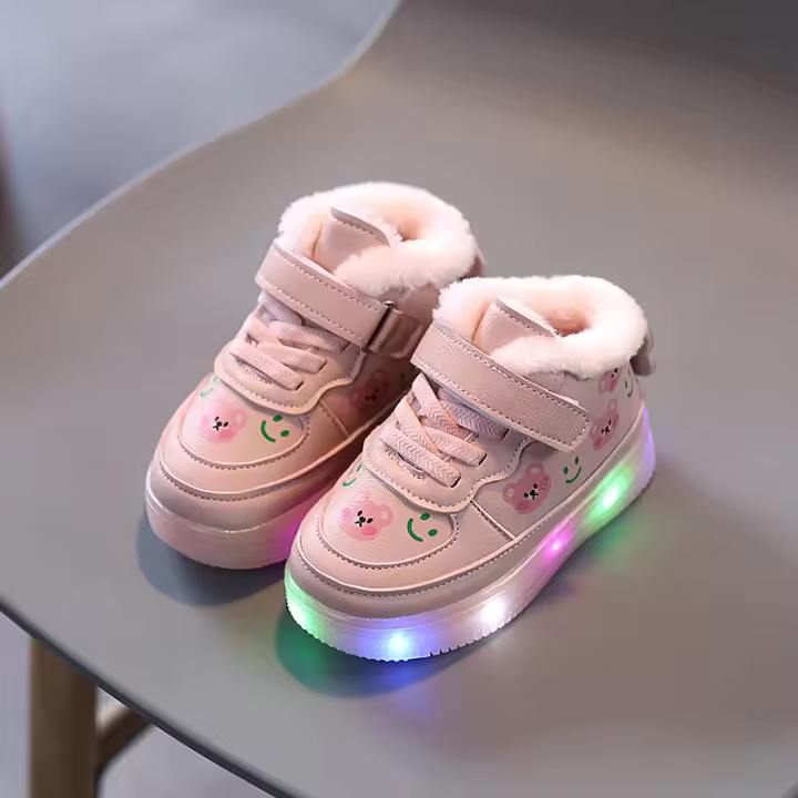 Zapatos de lámpara de 1-6 años, zapatos de algodón de terciopelo, zapatos cálidos para bebés y niños pequeños, zapatos blancos - 1