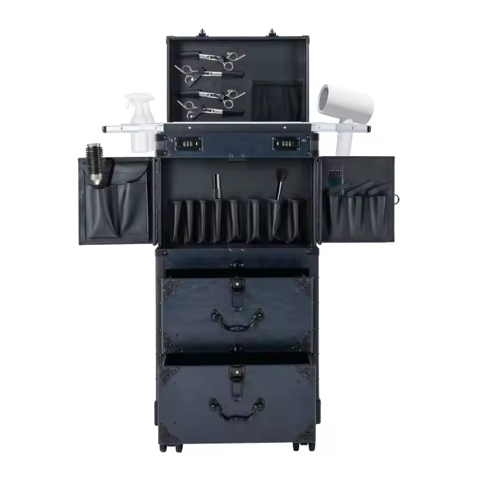 Carrito de Peluquería de Metal Universal Caja de Maquillaje con Cerradura Ruedable - 1