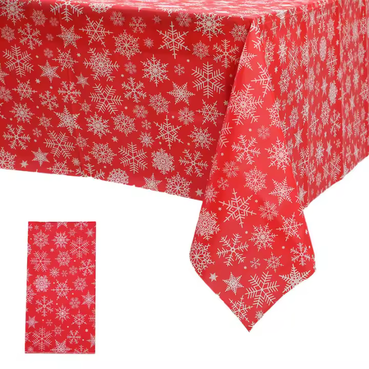 3 uds PEVA impermeable Navidad desechable decoración navideña copo de nieve mantel de fiesta 137X274 CM - 1