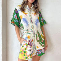 Conjunto de pantalones de moda casual con estampado elegante para mujer, primavera 2025, manga tres cuartos - details 5
