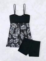 2025 Vestido corto Tankini con pantalones cortos traje de baño para mujer traje de baño femenino acolchado estampado traje de baño ropa de playa para nadar verano - details 6