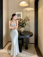 Elegante Camisola de Satén de Vid Ajuste Delgado, Cola de Pez, Vestido Largo para Mujeres en Verano y Noche de Banquete - details 11