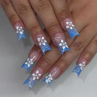 24 Piezas De Uñas Postizas Cortas Cuadradas Estilo Francés Con Flores + 1 Pegamento + 1 Lija Para Uñas - details 20