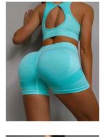Conjunto de 2 uds de Yoga para mujer, sujetador con espalda hueca + pantalones cortos deportivos para levantamiento de cadera, conjunto de gimnasio sin costuras, ropa deportiva, chándal - details 25