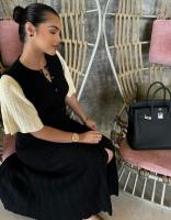 BUNO-Vestido Midi elegante de punto con una hilera de botones, vestidos de retales para mujer, bata de verano para mujer, batas negras y Beige para fiesta de noche - details 12