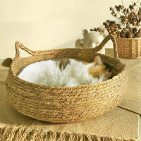 Cesta de cama tejida de ratán para gato, cojín redondo para rascar, cama trenzada de ratán para el hogar, coche, viajes al aire libre - details 7