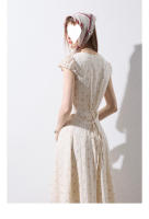 Vestido floral del sur de Francia, estilo de vacaciones de verano en el campo para mujer, mono de manga corta, falda larga con tirantes - details 9