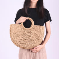 Bolsos de paja con forma de luna para mujer, bolso de mimbre tejido Vintage hecho a mano, ideal para playa, Verano - details 3