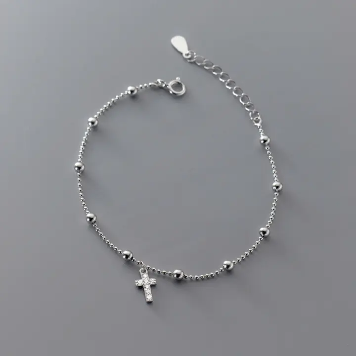Pulsera de Perlas de Plata 925 con Cruz Christiana para Mujeres de 16 + 3,5 cm pulsera de Link de joyería de Brand normal - 1