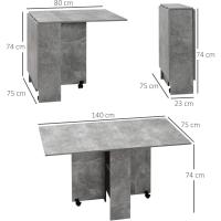 Mesa Plegable de Comedor Mesa de Cocina Plegable con Ruedas Alas Abatibles y Estantes para 4-6 Personas 75x140x74 cm Cemento Gris - details 2